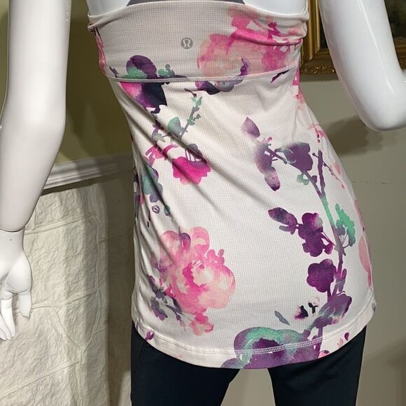 Lululemon Scoop Neck Tank Top Blurred Blossoms White / Heathered Fossil - Picture 9 of 16